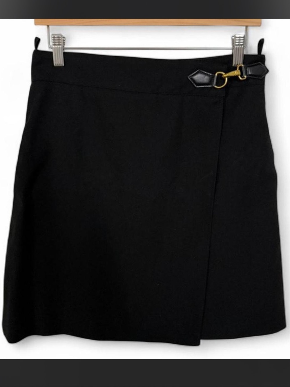 Celine Black A-Line Wrap Skirt with Gold Buckle